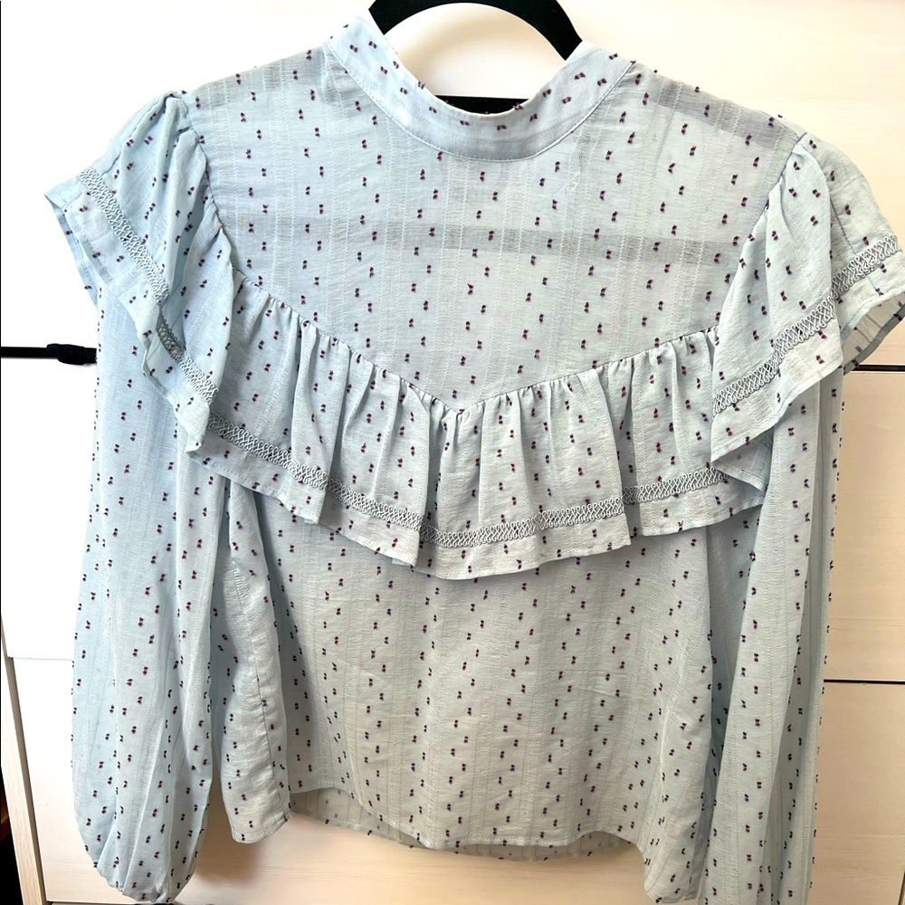 Zara Ruffle Long Sleeve Top Light Blue